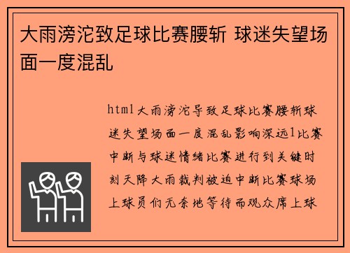 大雨滂沱致足球比赛腰斩 球迷失望场面一度混乱