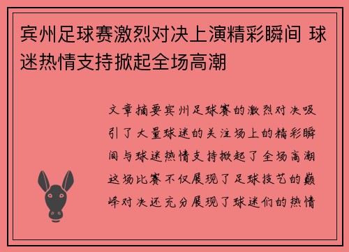宾州足球赛激烈对决上演精彩瞬间 球迷热情支持掀起全场高潮