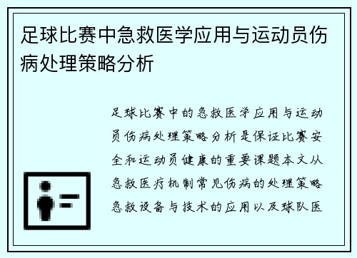 足球比赛中急救医学应用与运动员伤病处理策略分析