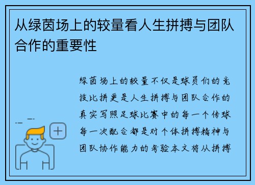 从绿茵场上的较量看人生拼搏与团队合作的重要性