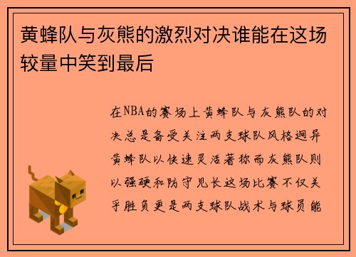 黄蜂队与灰熊的激烈对决谁能在这场较量中笑到最后