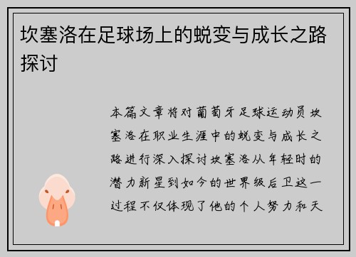 坎塞洛在足球场上的蜕变与成长之路探讨
